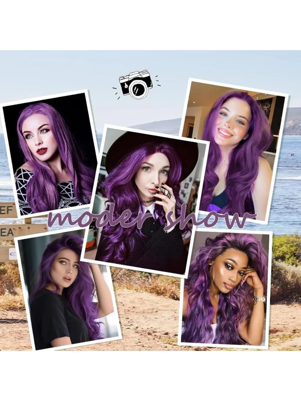 Women's Purple 26 Inch Natural Synthetic Modern Long Curly Wavy Fiber Wigs